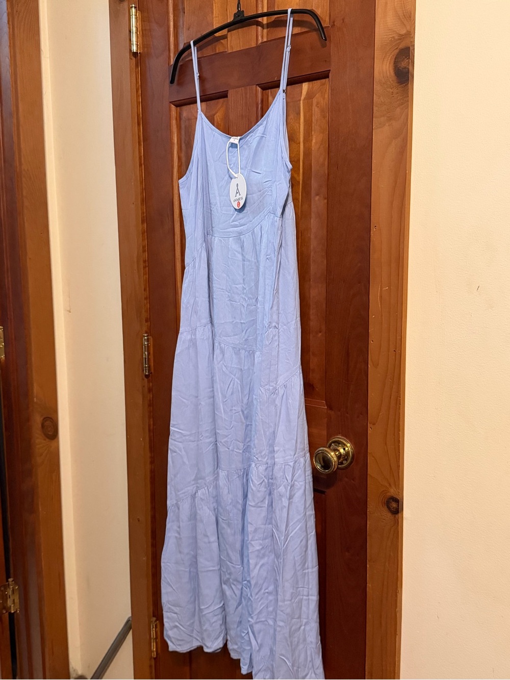 Sky Blue Spaghetti-Strap Maxi Dress with Flowing Tiered Skirt